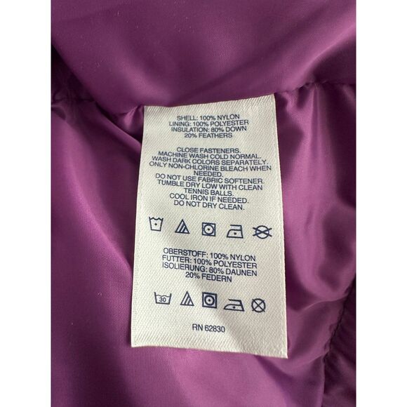 Lands' End Black Purple Lining 600 Fill Down DriOff Puffer Coat Large 14-16 NEW - Picture 3 of 6